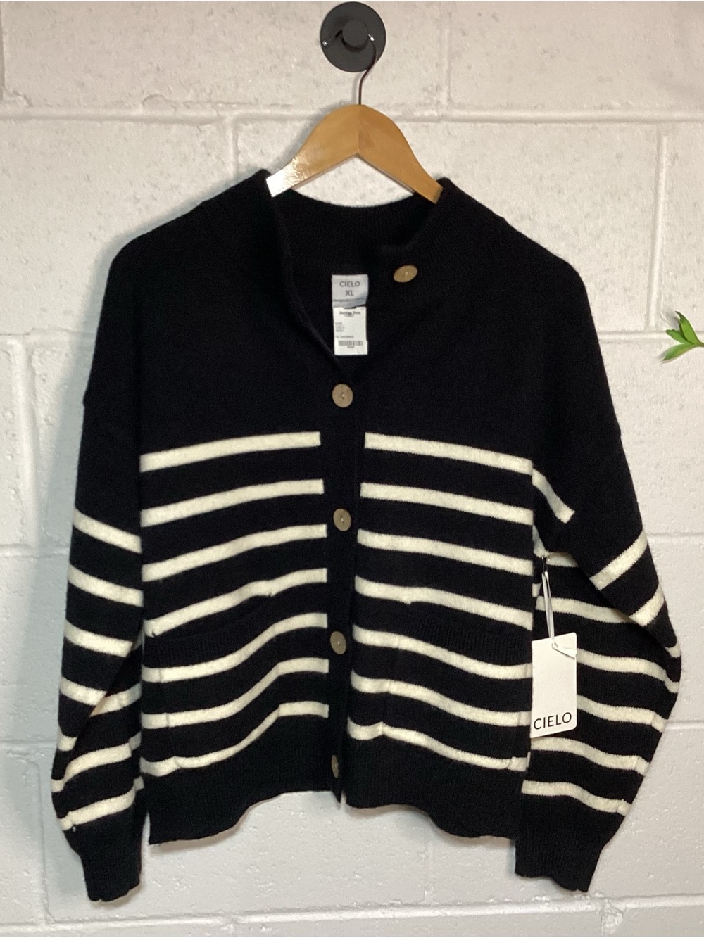 Cielo Black & Cream Striped Button-Front Cardigan NWT